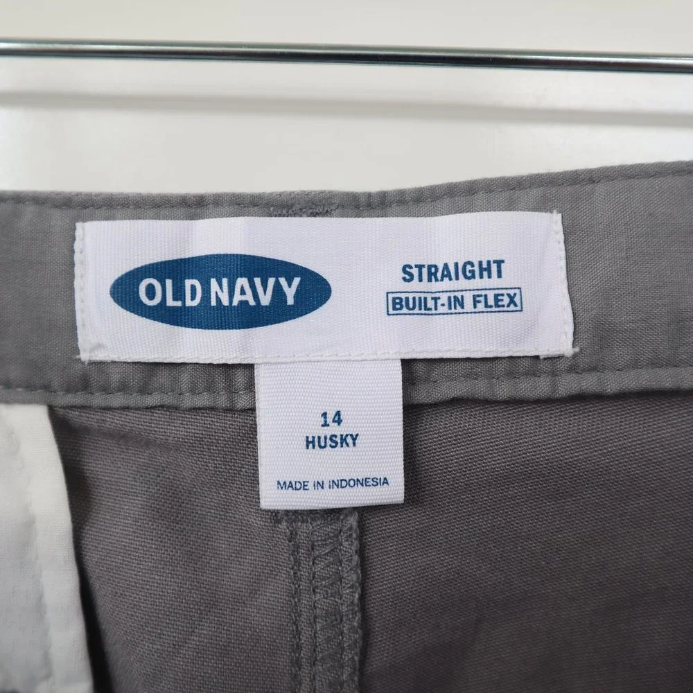 OLD NAVY Straight Built-In Flex Grey Chino Size 14 Husky Adjustable Waist